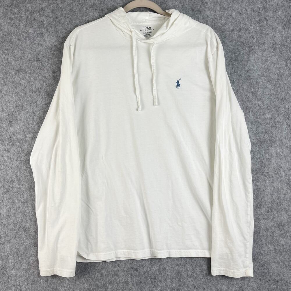 Polo Ralph Lauren Hoodie Mens Large White Long Sleeve Tee Embroidered Pony
